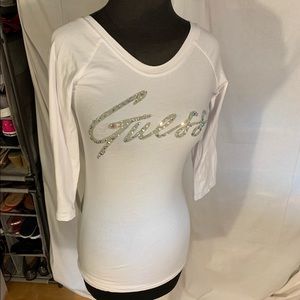 Guess 3/4 sleeve raglan style rhinestone top. S